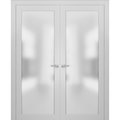 Sartodoors French Double Frosted72x84 Planum 2102 White Silk Frames Trims Satin Nickel Bathroom CoreedInserts PLANUM2102DD-WS-7284